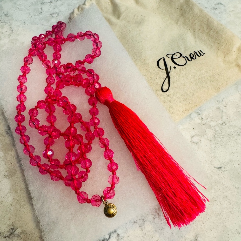 J. Crew Pink Beaded Necklace with Tassel Charm (Glass?!)